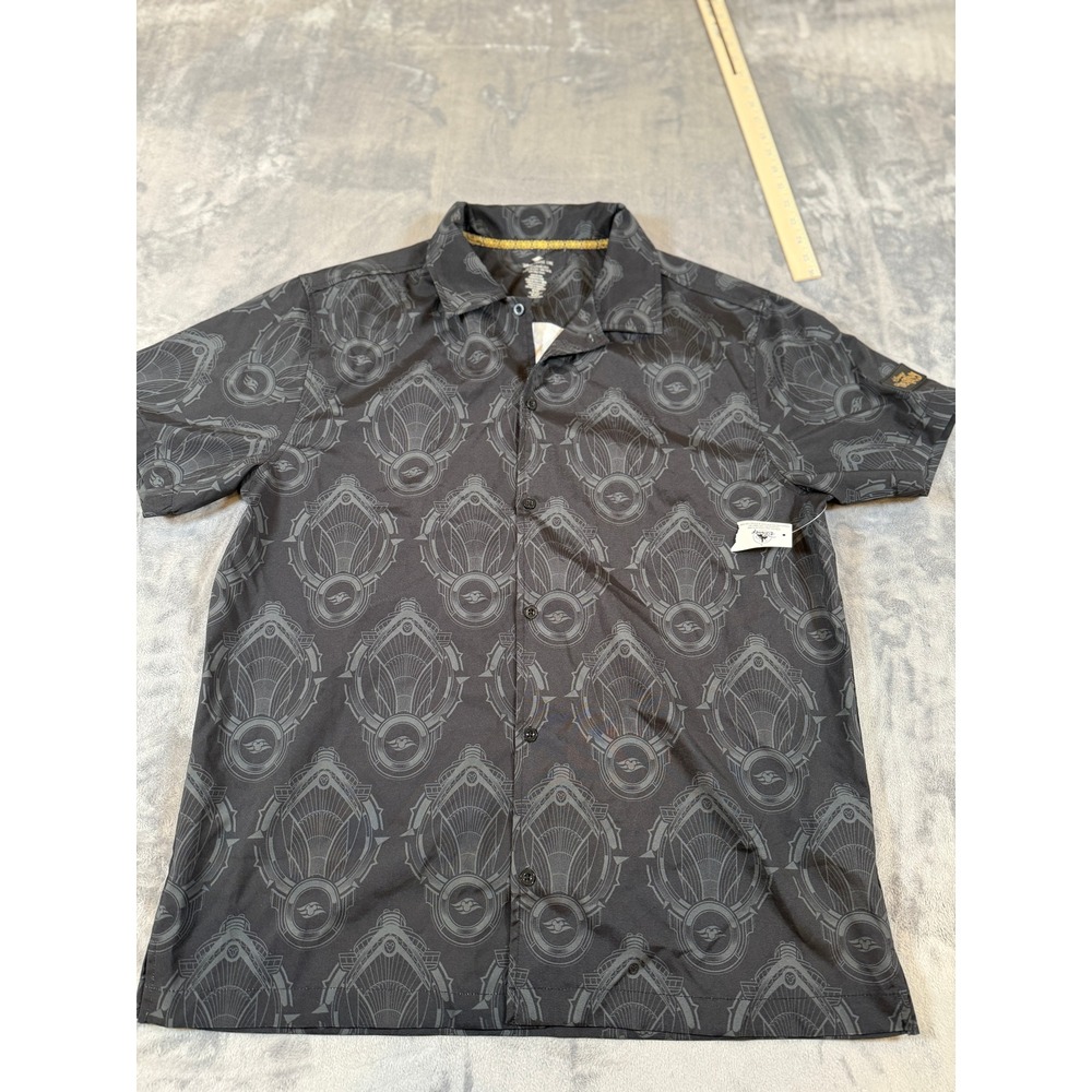 Disney Cruise Line Men's L Black Art Deco Ship Wheel Button Down Shirt NWT